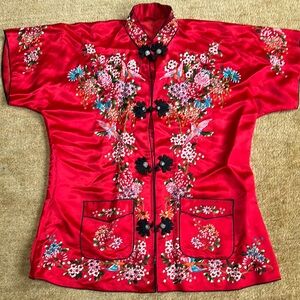 Floral  Oriental Embroidered Red Jacket, no size but measurements are medium